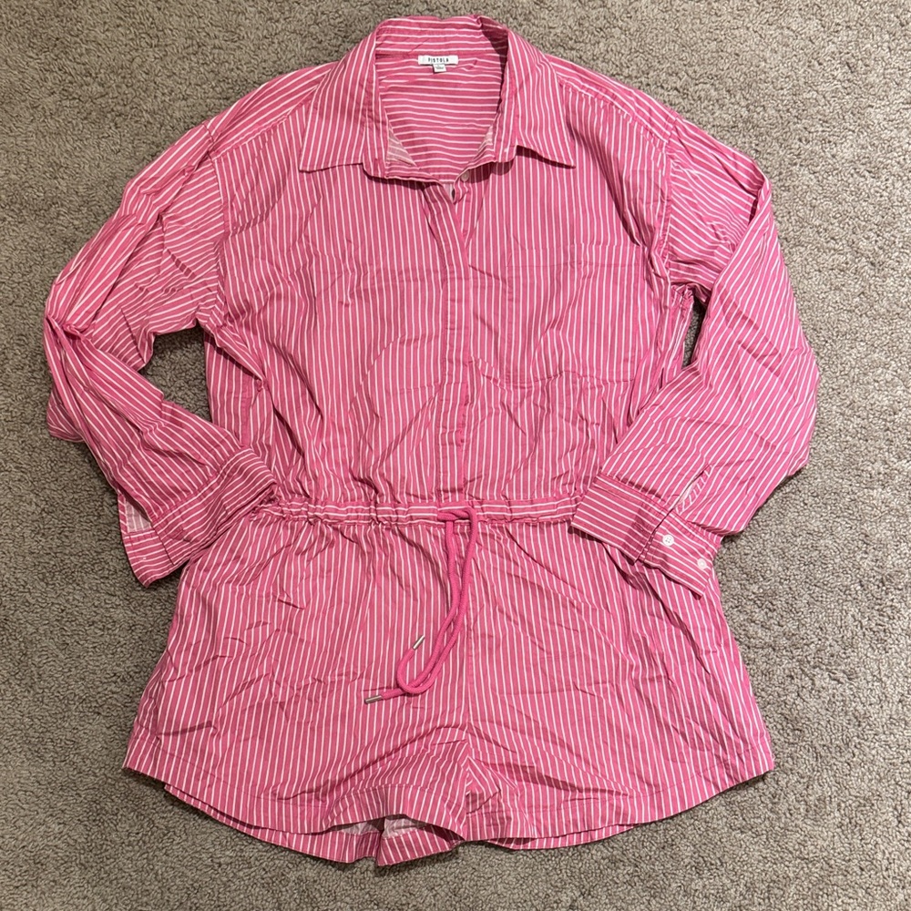 pistola Pink & White Striped Long-Sleeve Romper